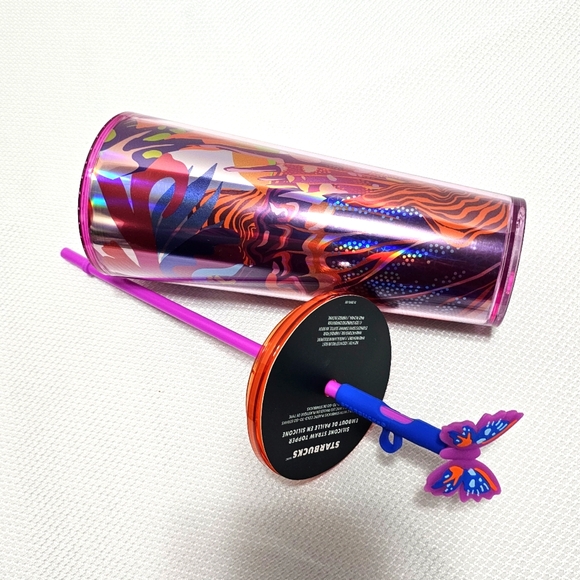 NEW Starbucks 2024 Summer Silicone Butterfly Straw Topper Iridescent Cold Cup - Picture 6 of 9